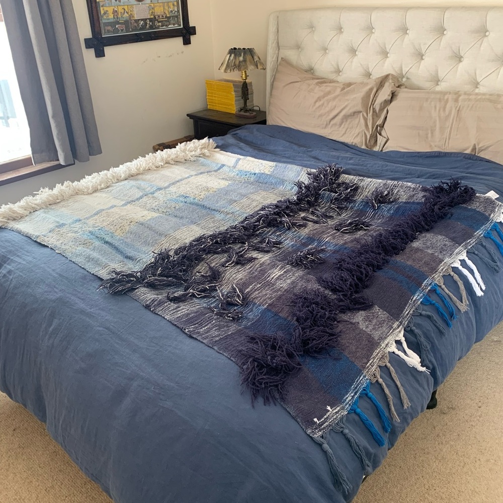 All Roads Anthropologie Bloomfield Woven Throw Blanket in Blue